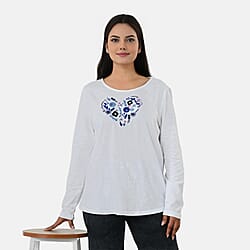 La Marey Cotton Floral Heart Embroidered&nbsp;Full Sleeves T-Shirt 