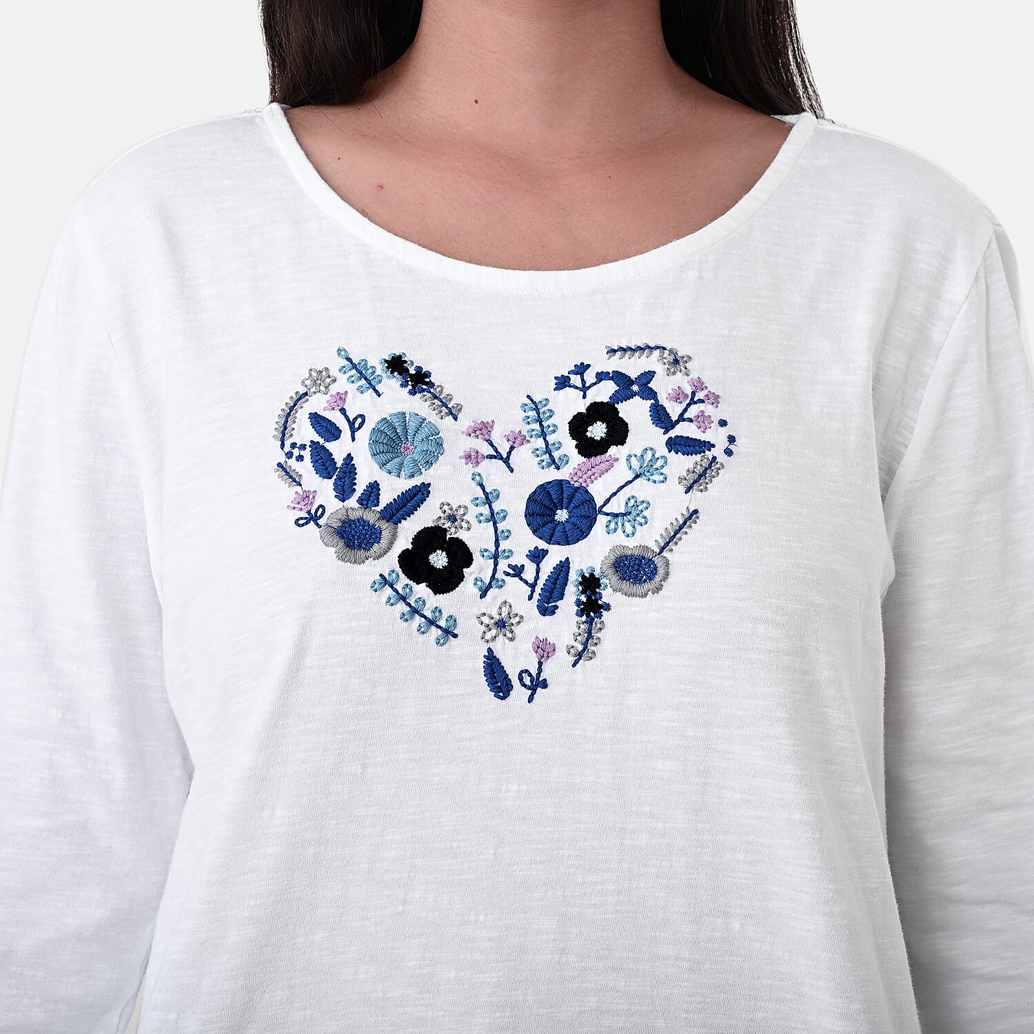 La Marey Cotton Floral Heart Embroidered&nbsp;Full Sleeves T-Shirt 