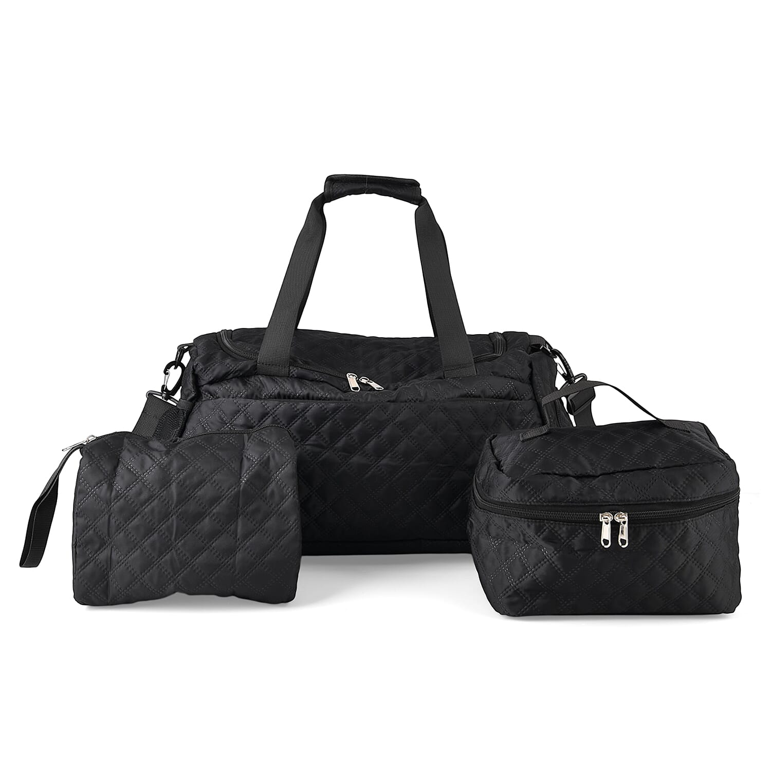 3-Piece Quilted Travel Bag Set - Black