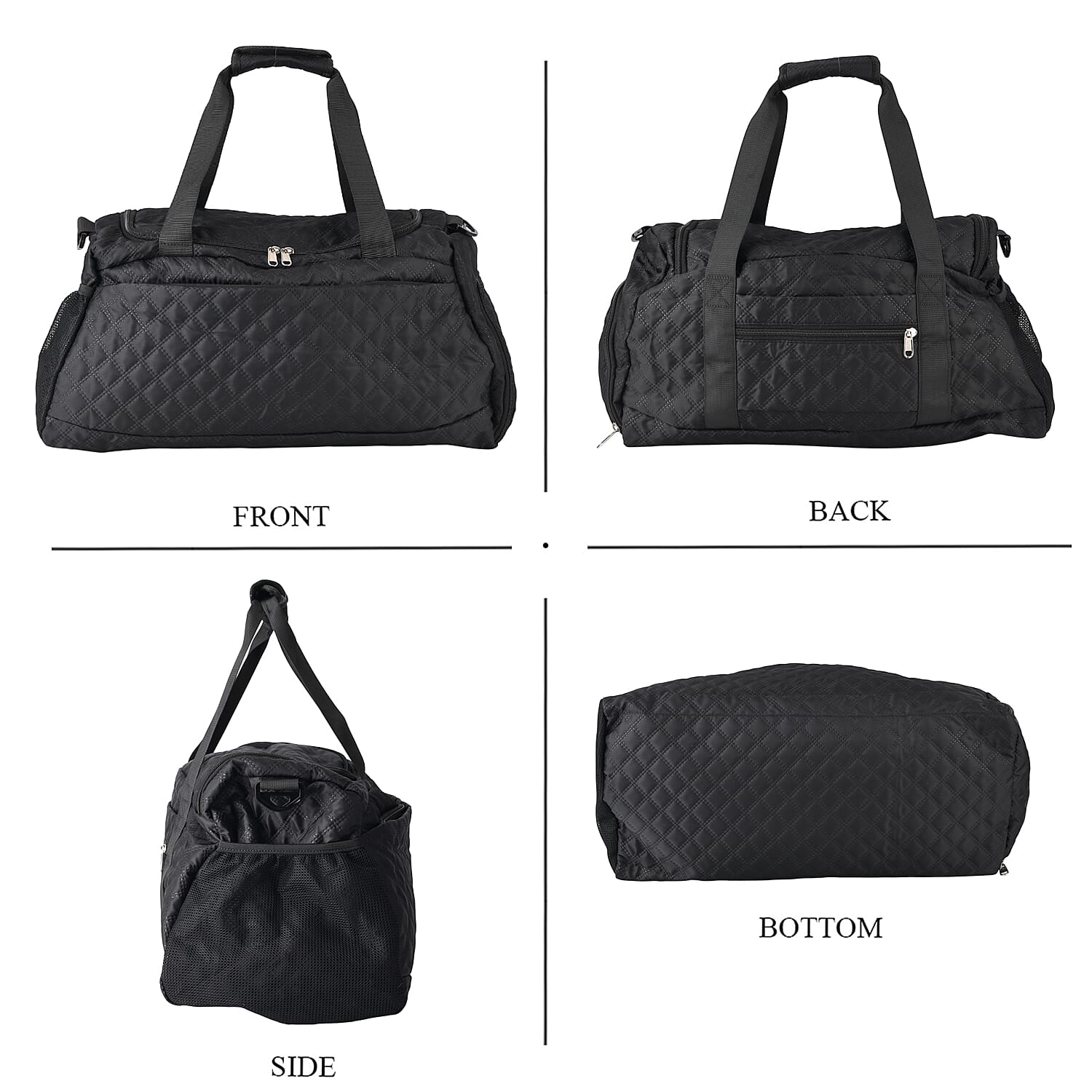 3-Piece Quilted Travel Bag Set - Black