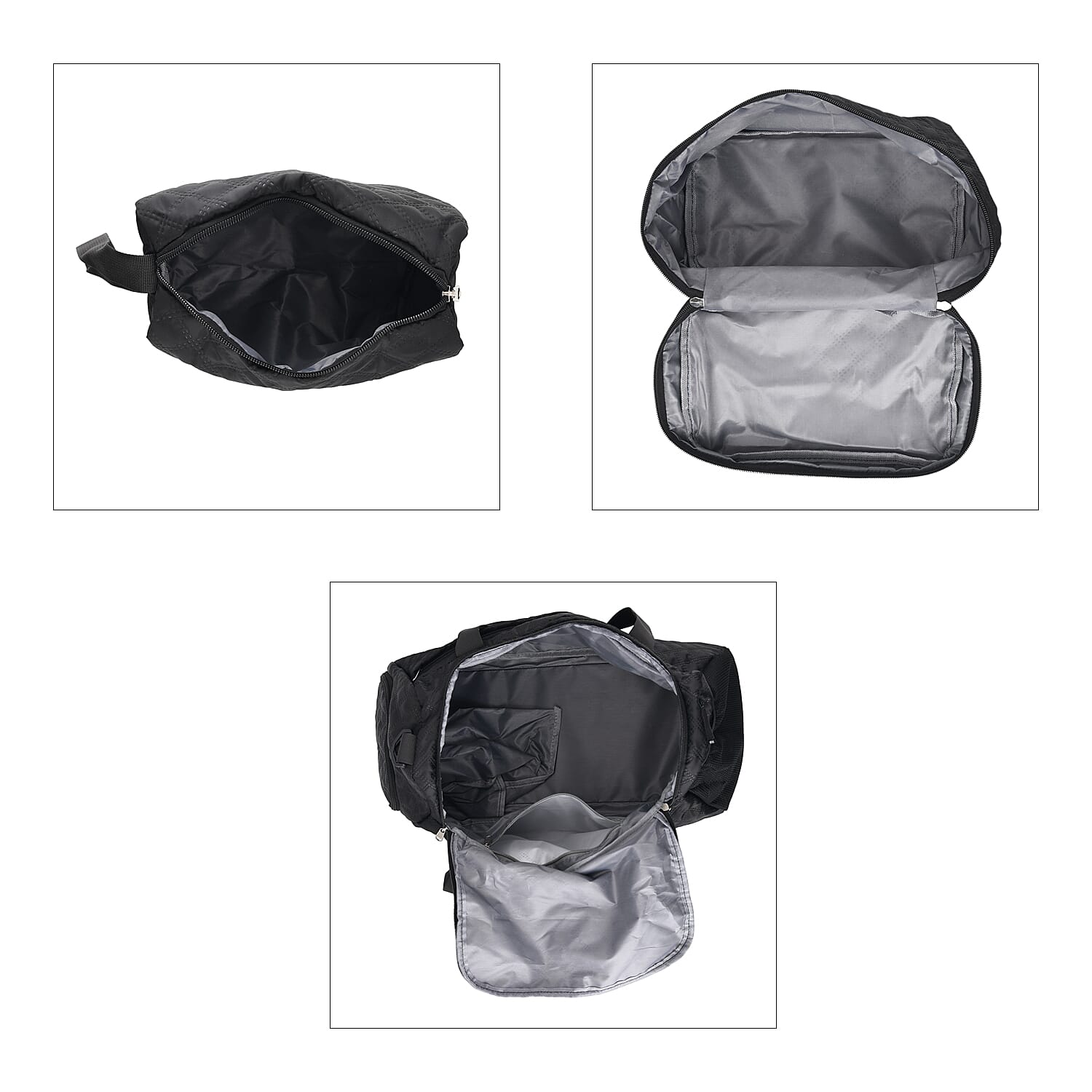 3-Piece Quilted Travel Bag Set - Black