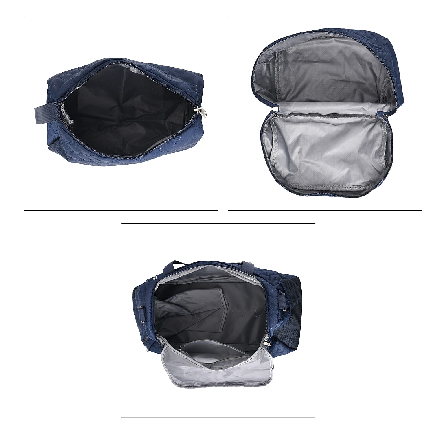 3-Piece Quilted Travel Bag Set - Navy