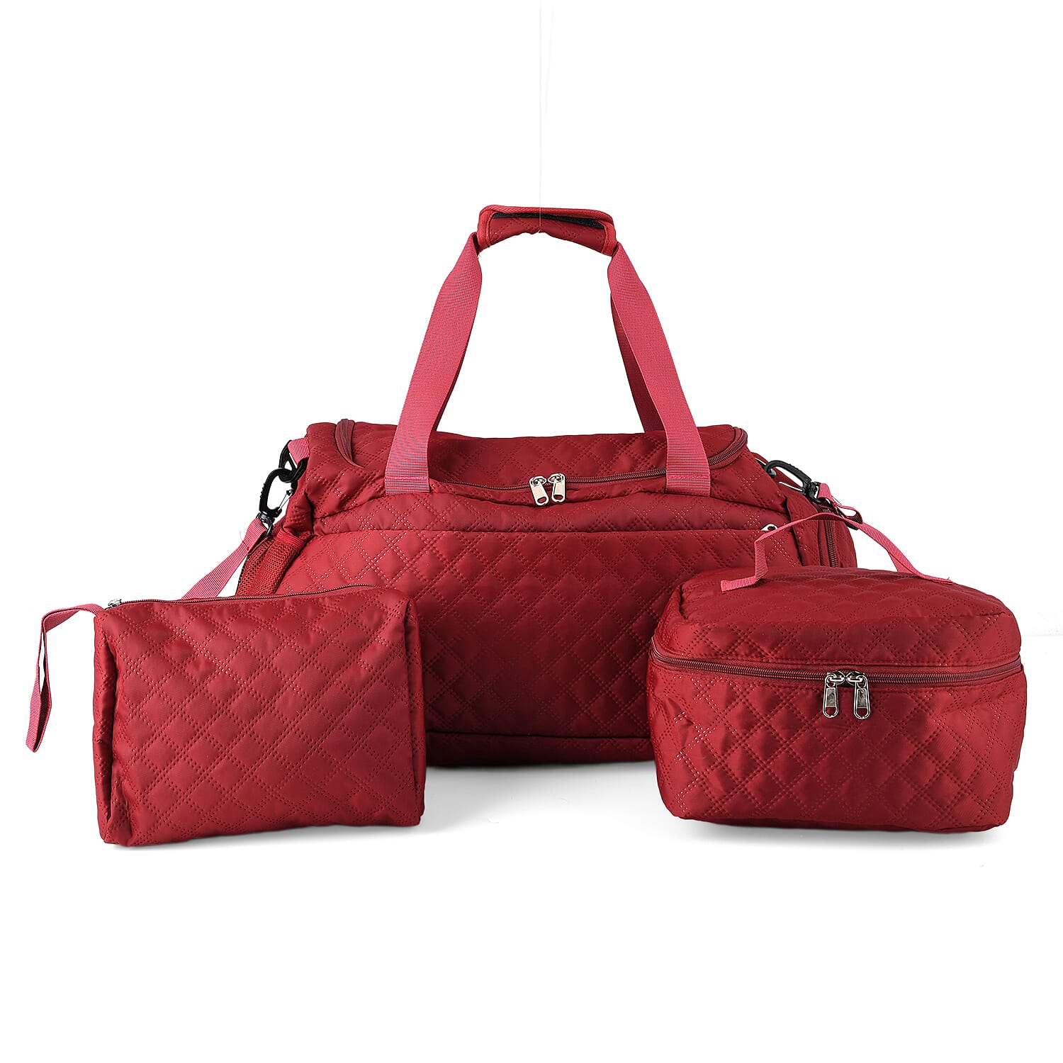 3-Piece Quilted Travel Bag Set - Burgundy