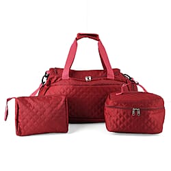 3-Piece Quilted Travel Bag Set - Pink
