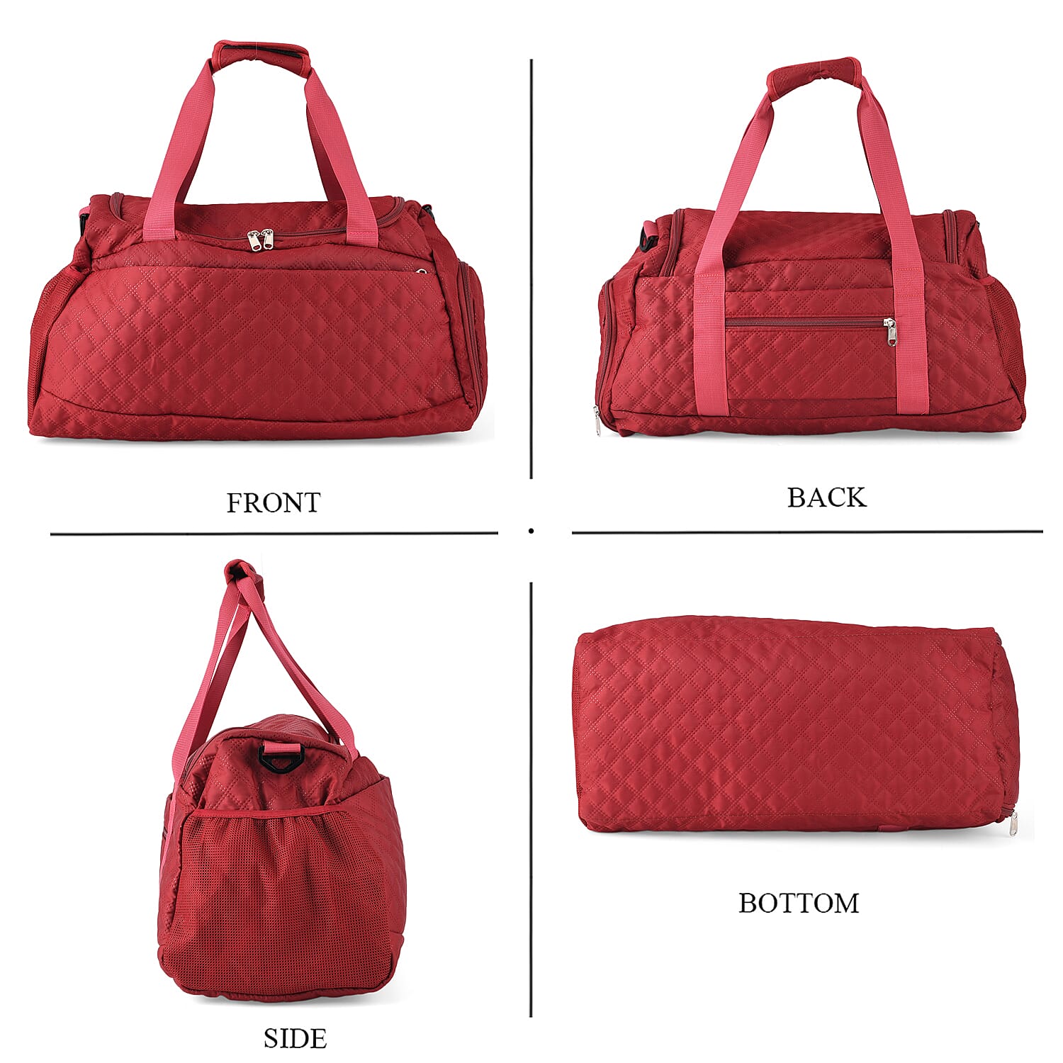 3-Piece Quilted Travel Bag Set - Burgundy