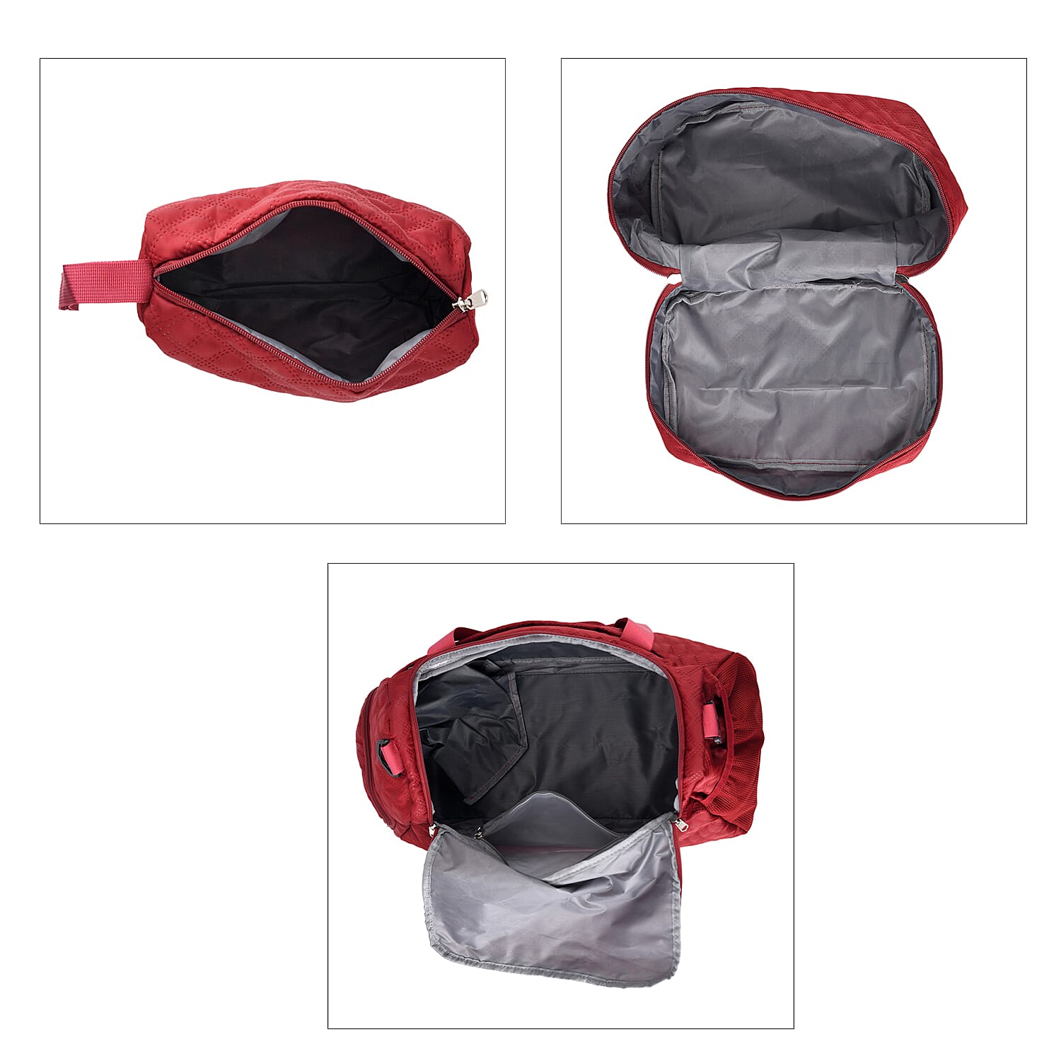 3-Piece Quilted Travel Bag Set - Burgundy