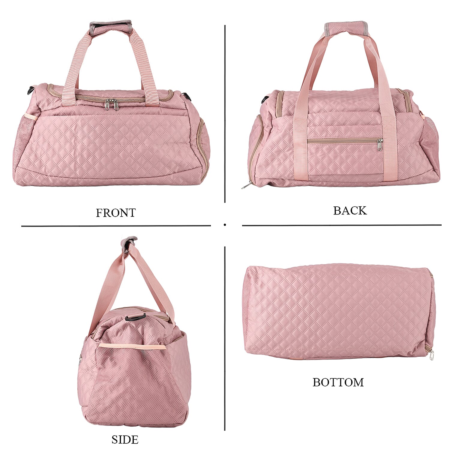 3-Piece Quilted Travel Bag Set - Pink