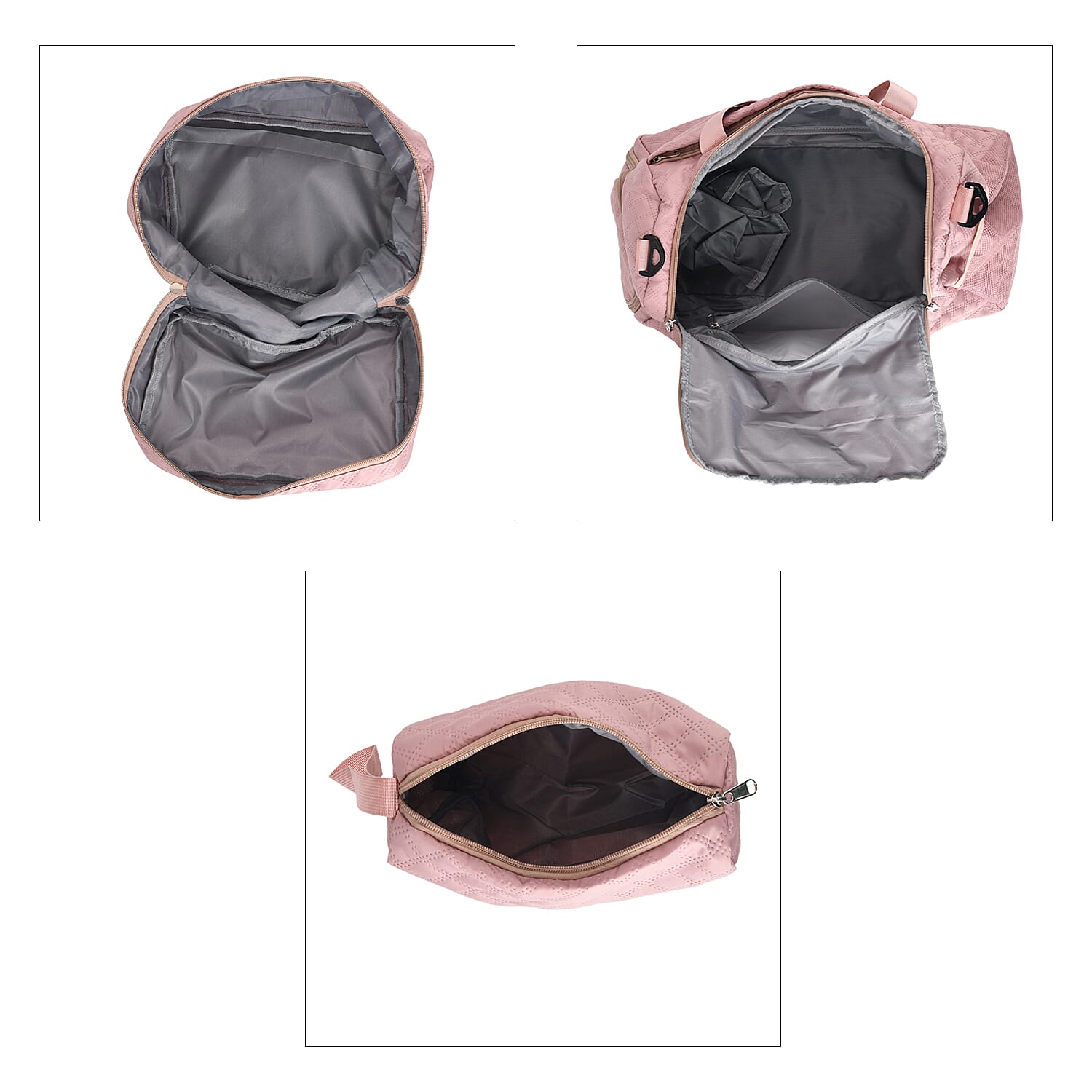 3-Piece Quilted Travel Bag Set - Pink