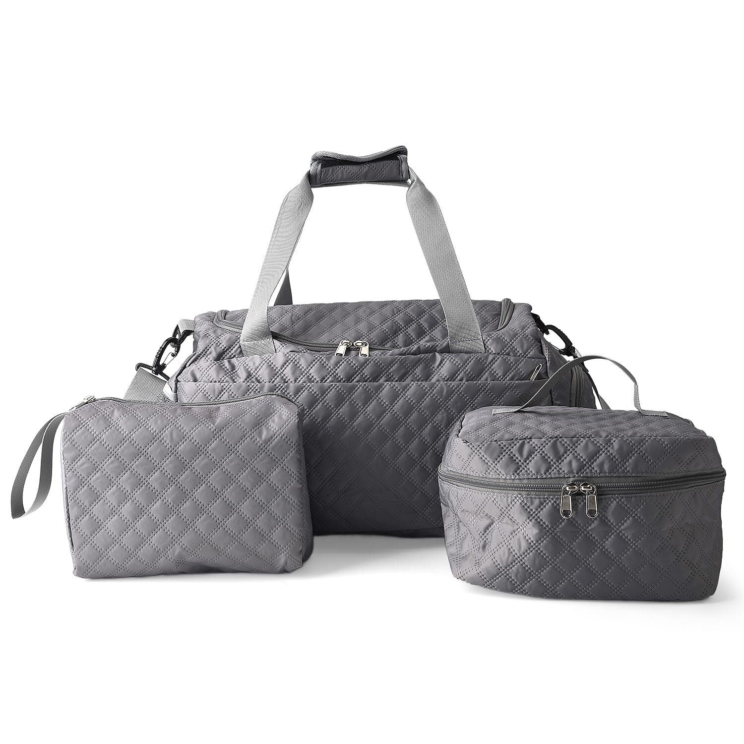 3-Piece Quilted Travel Bag Set - Grey
