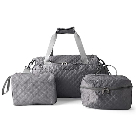 3-Piece Quilted Travel Bag Set - Grey