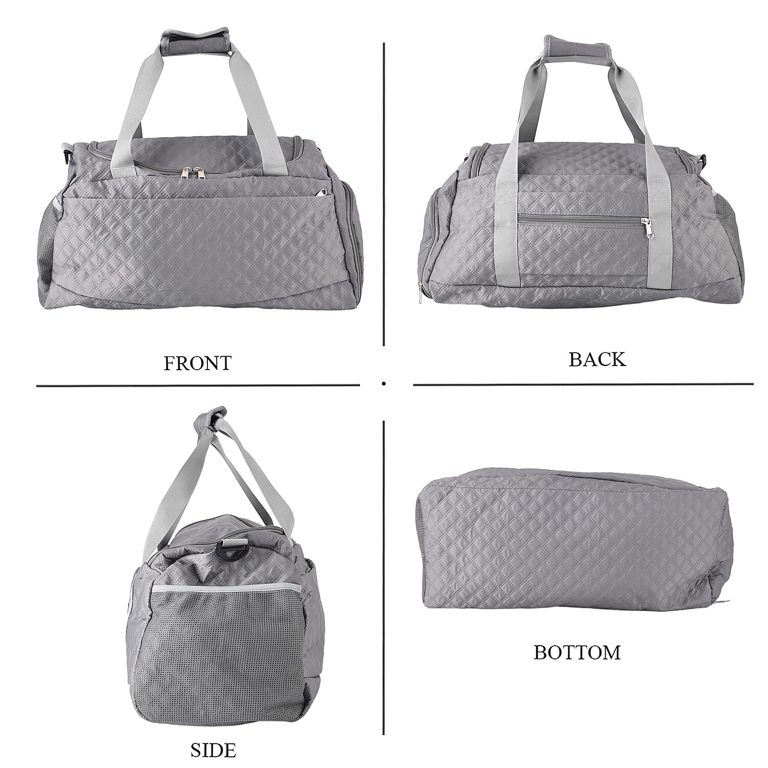 3-Piece Quilted Travel Bag Set - Grey