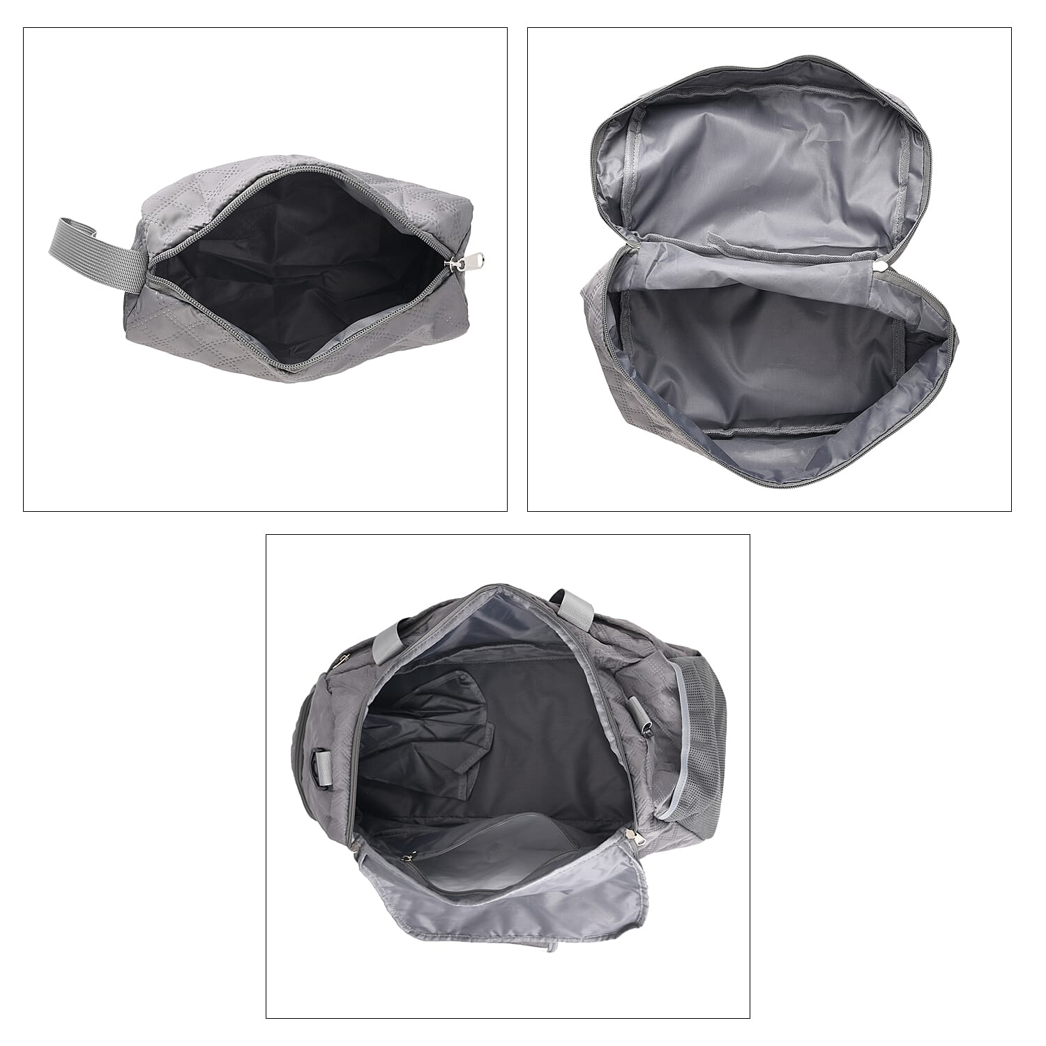 3-Piece Quilted Travel Bag Set - Grey