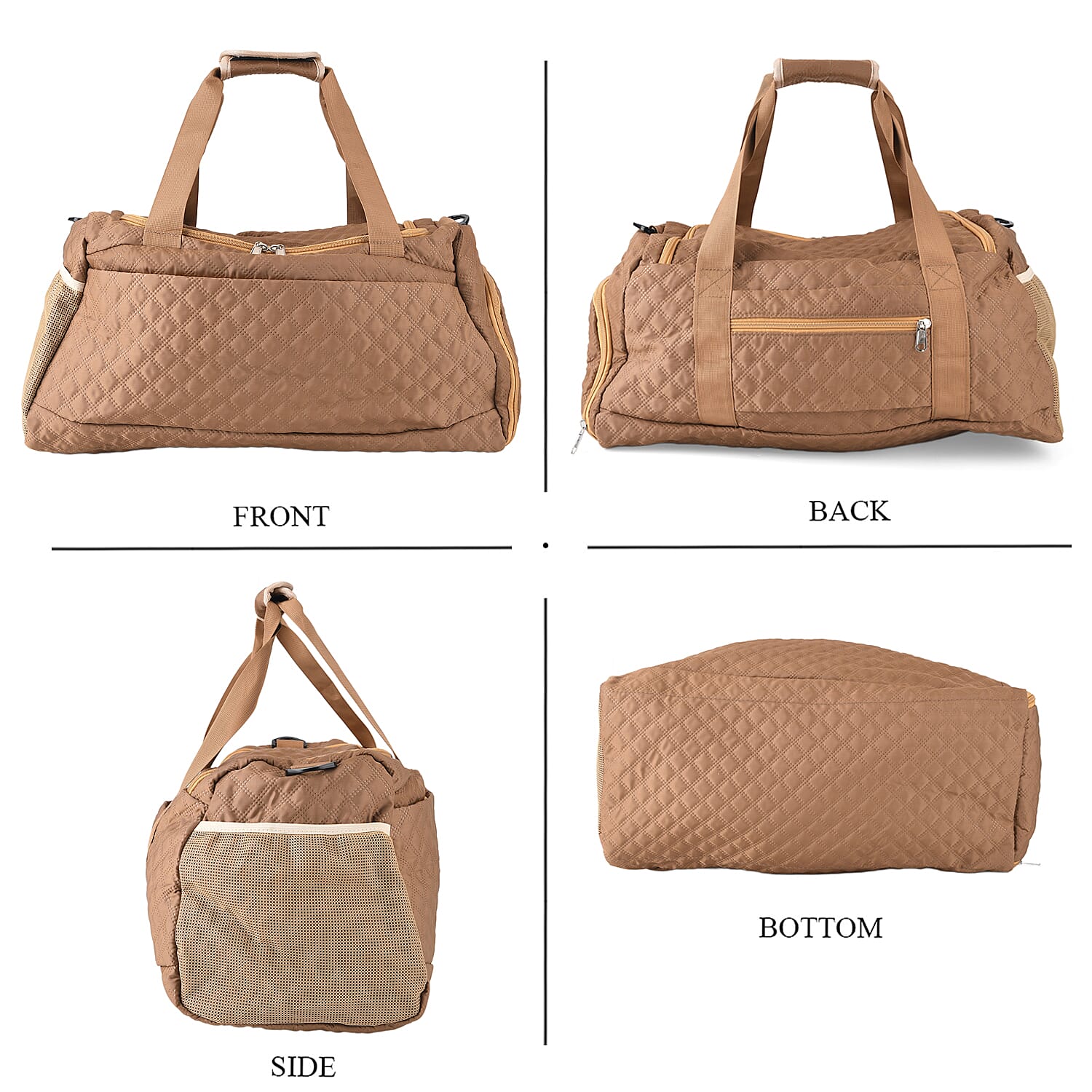 3-Piece Quilted Travel Bag Set - Brown