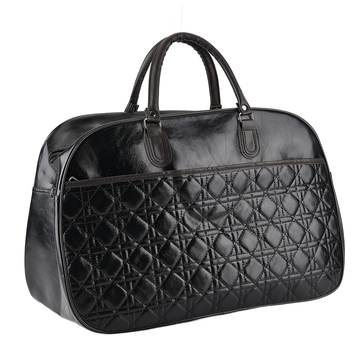 Quilted Weekender Travel Style Duffle Bag with Shoulder Strap - Black