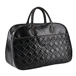 Quilted Weekender Travel Style Duffle Bag with Shoulder Strap - Burgundy