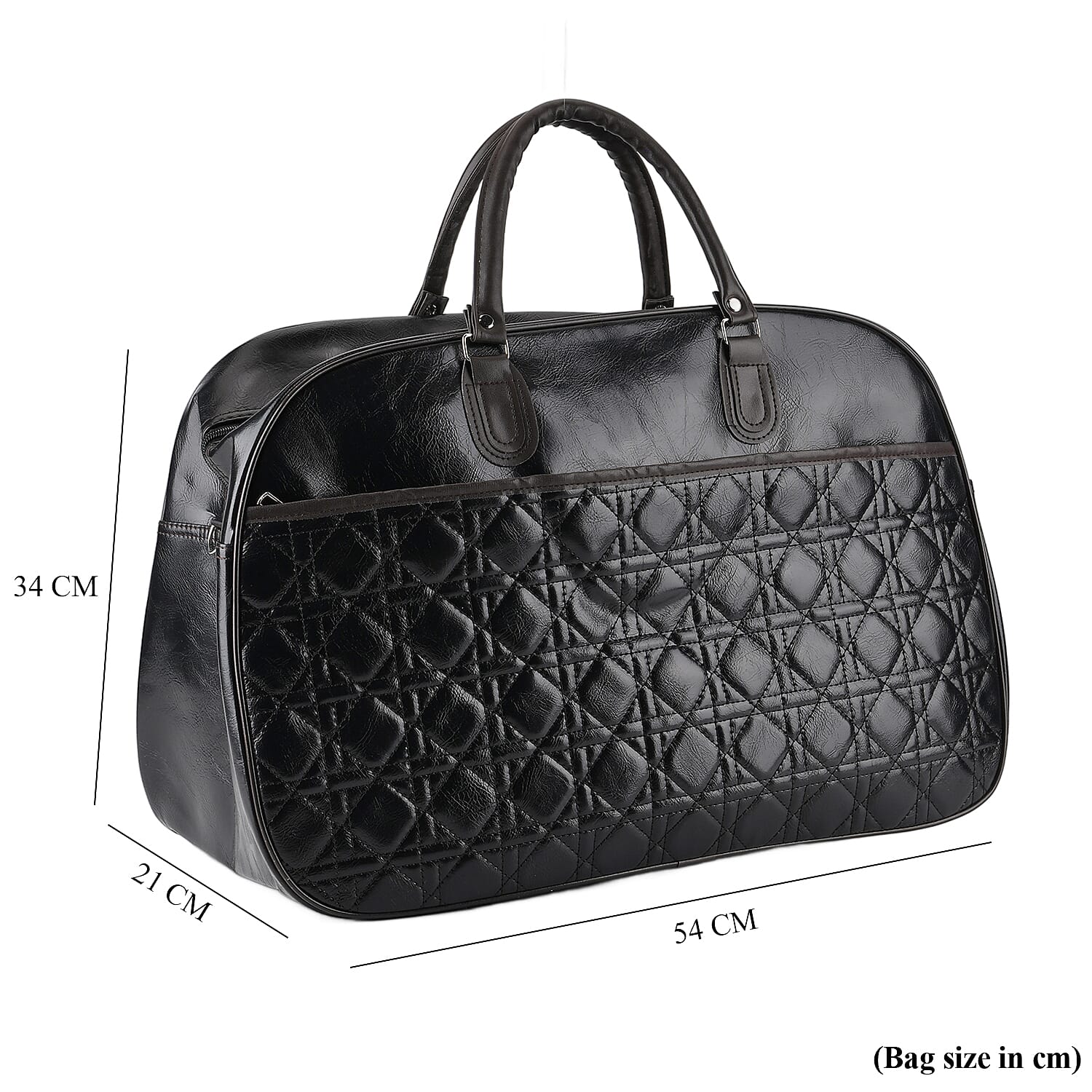 Quilted Weekender Travel Style Duffle Bag with Shoulder Strap - Black