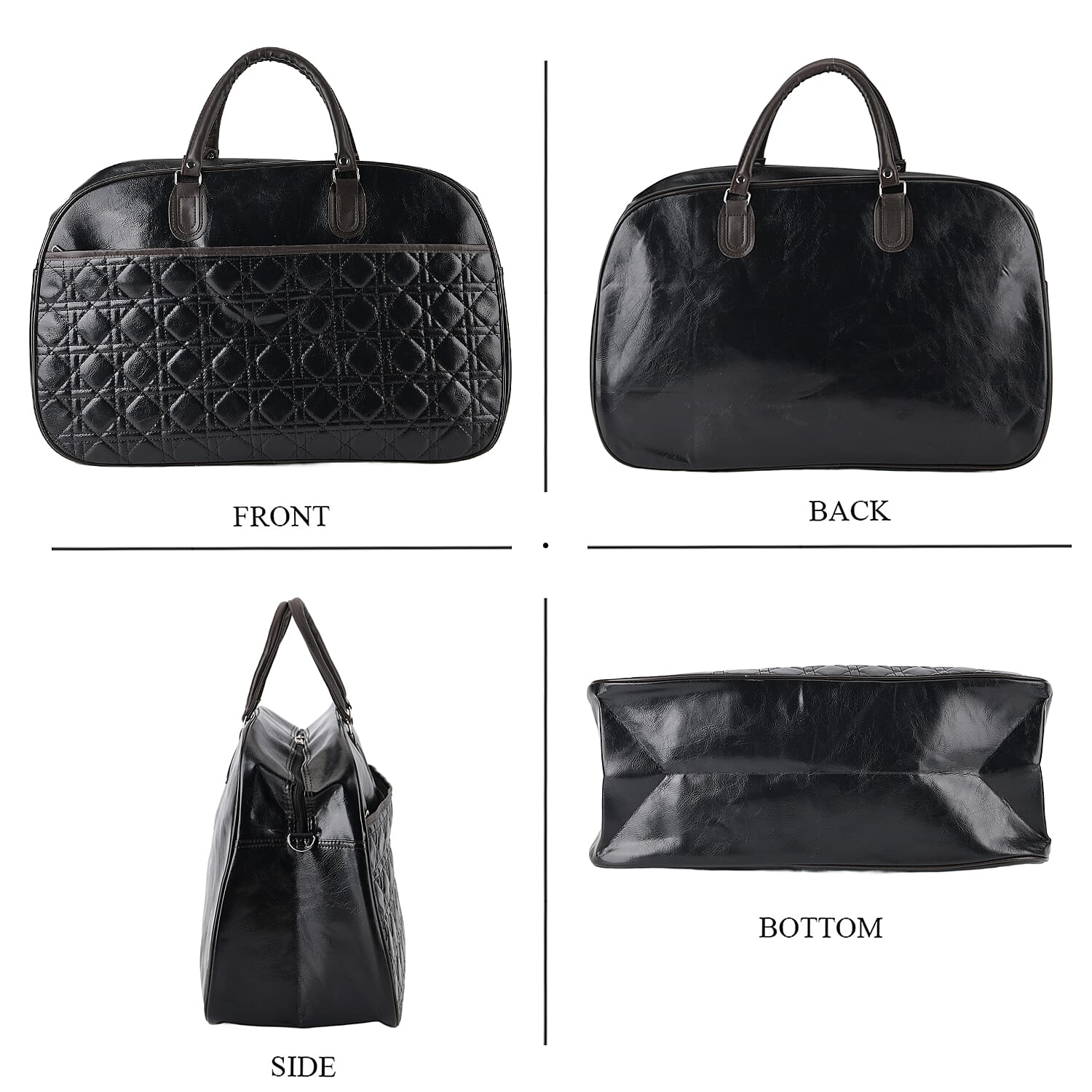 Quilted Weekender Travel Style Duffle Bag with Shoulder Strap - Black