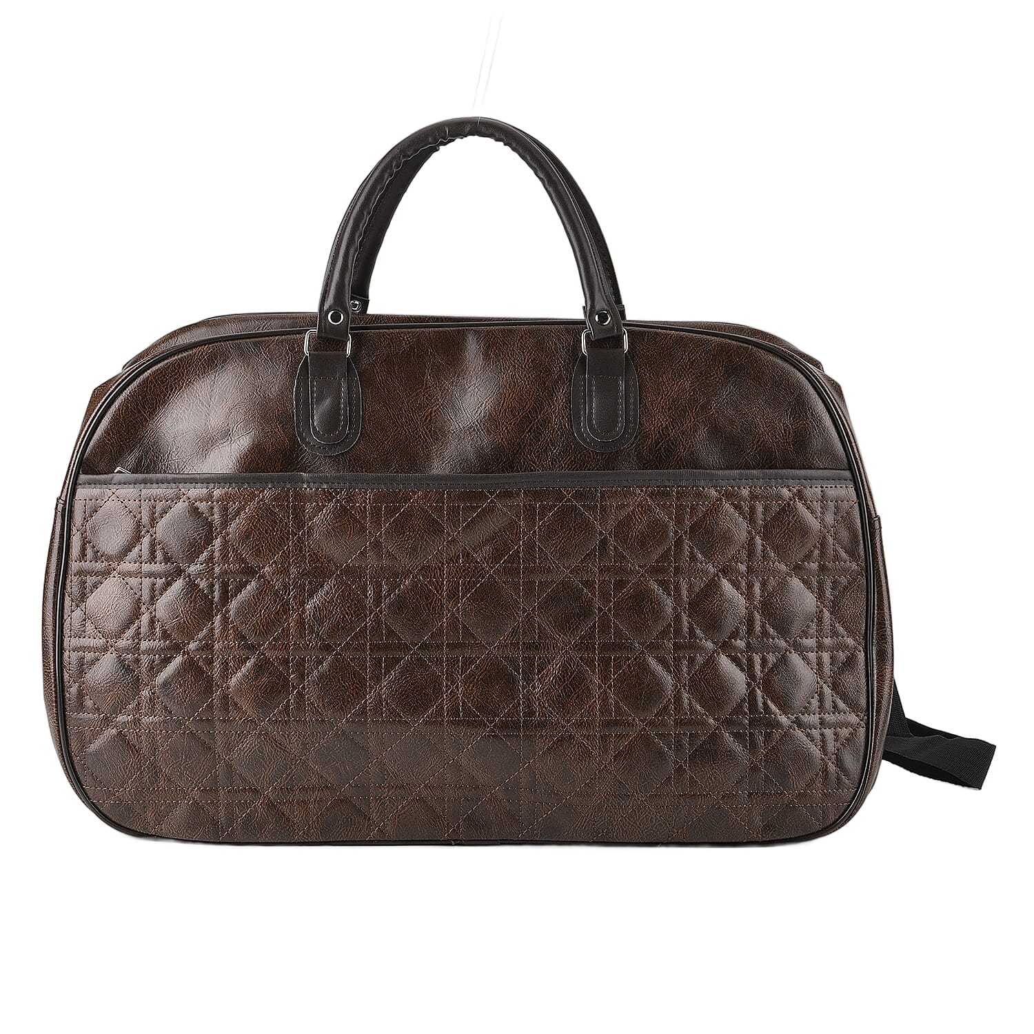Quilted Weekender Travel Style Duffle Bag with Shoulder Strap - Dark Coffee