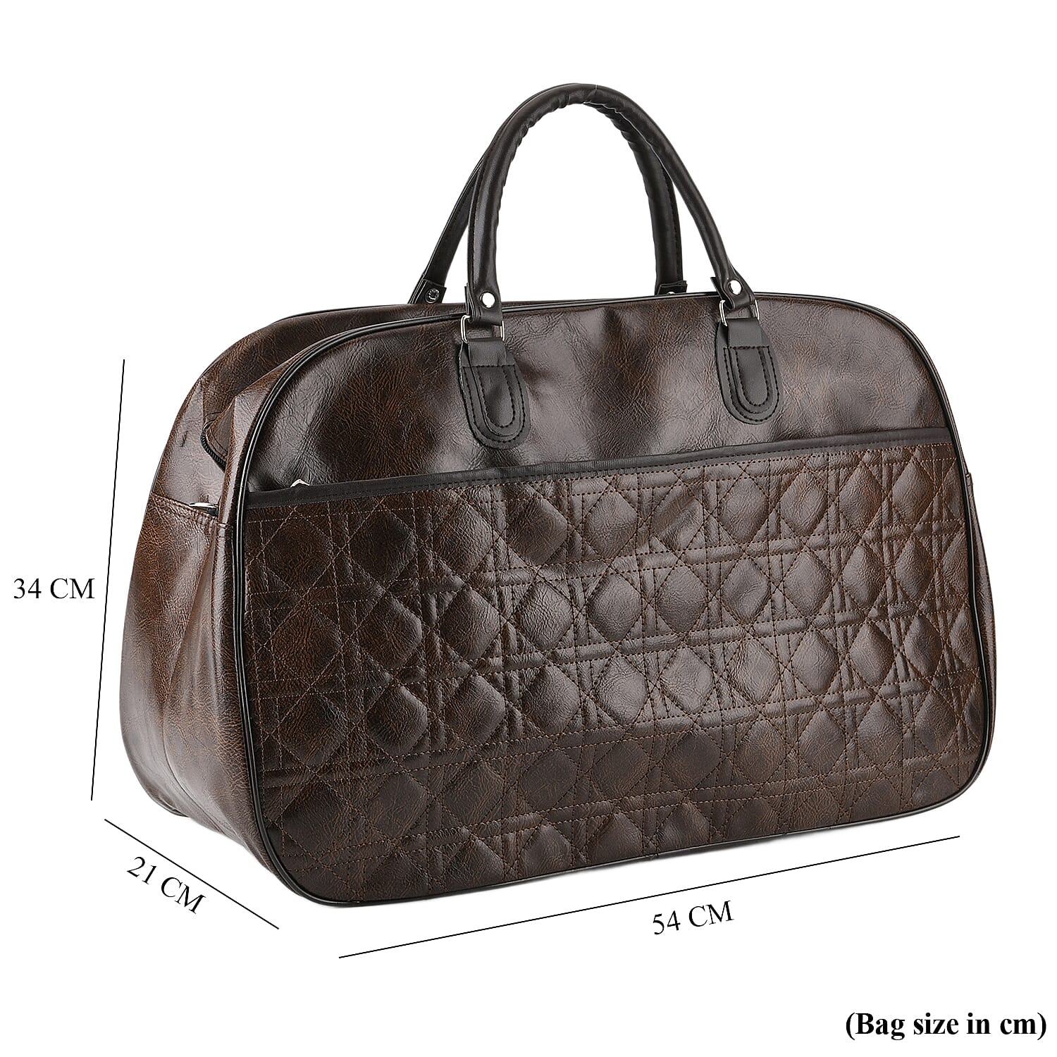 Quilted Weekender Travel Style Duffle Bag with Shoulder Strap - Dark Coffee