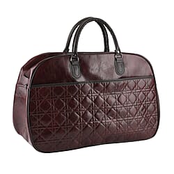 Quilted Weekender Travel Style Duffle Bag with Shoulder Strap - Burgundy