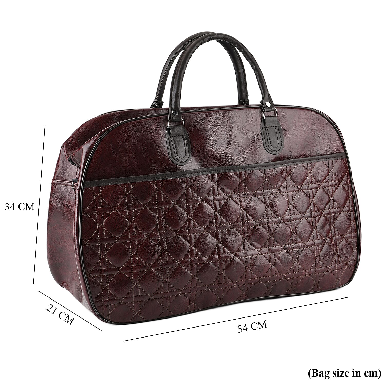 Quilted Weekender Travel Style Duffle Bag with Shoulder Strap - Burgundy