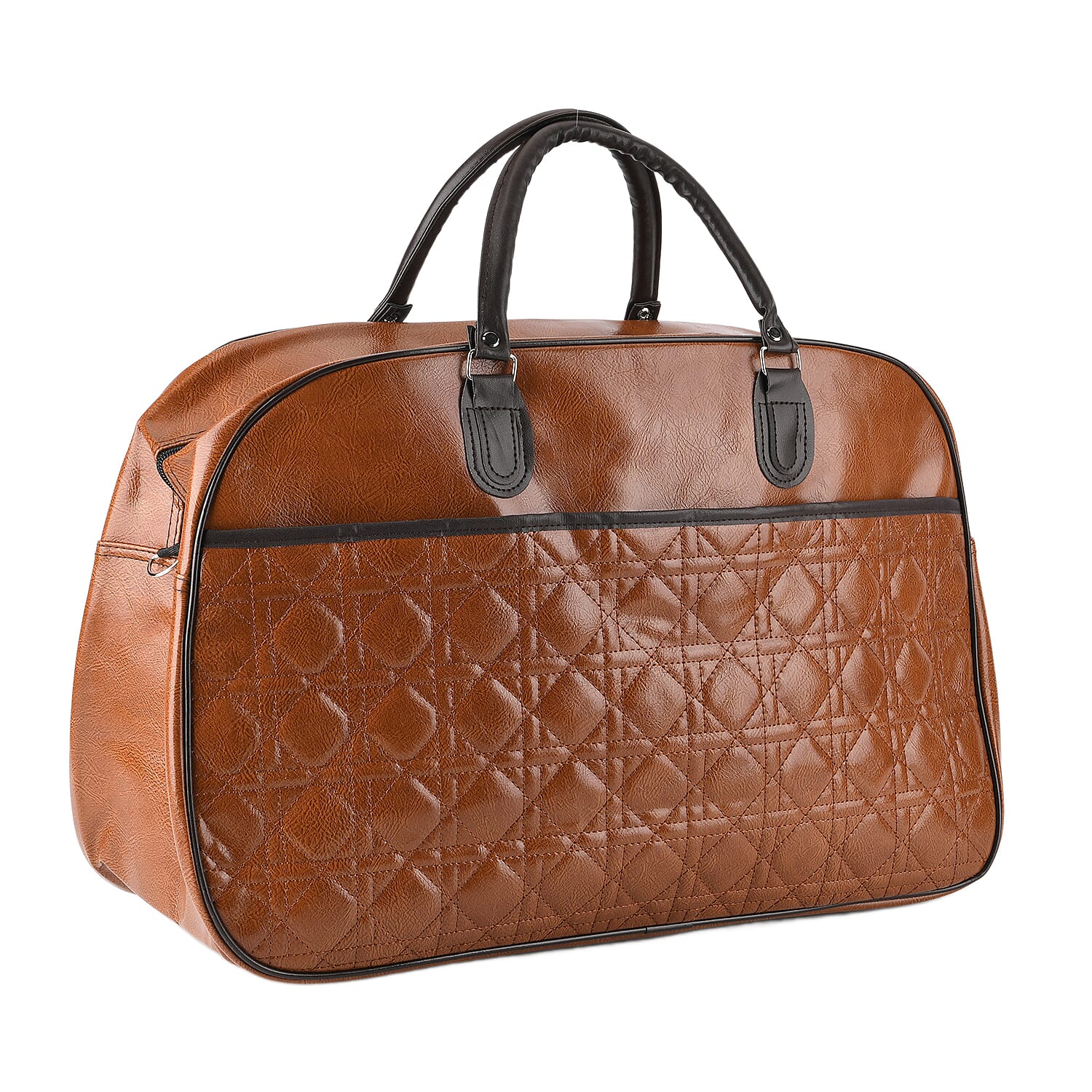 Quilted Weekender Travel Style Duffle Bag with Shoulder Strap - Brown
