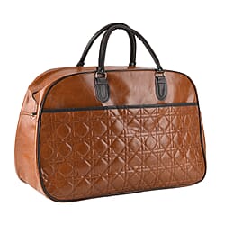 Quilted Weekender Travel Style Duffle Bag with Shoulder Strap - Burgundy