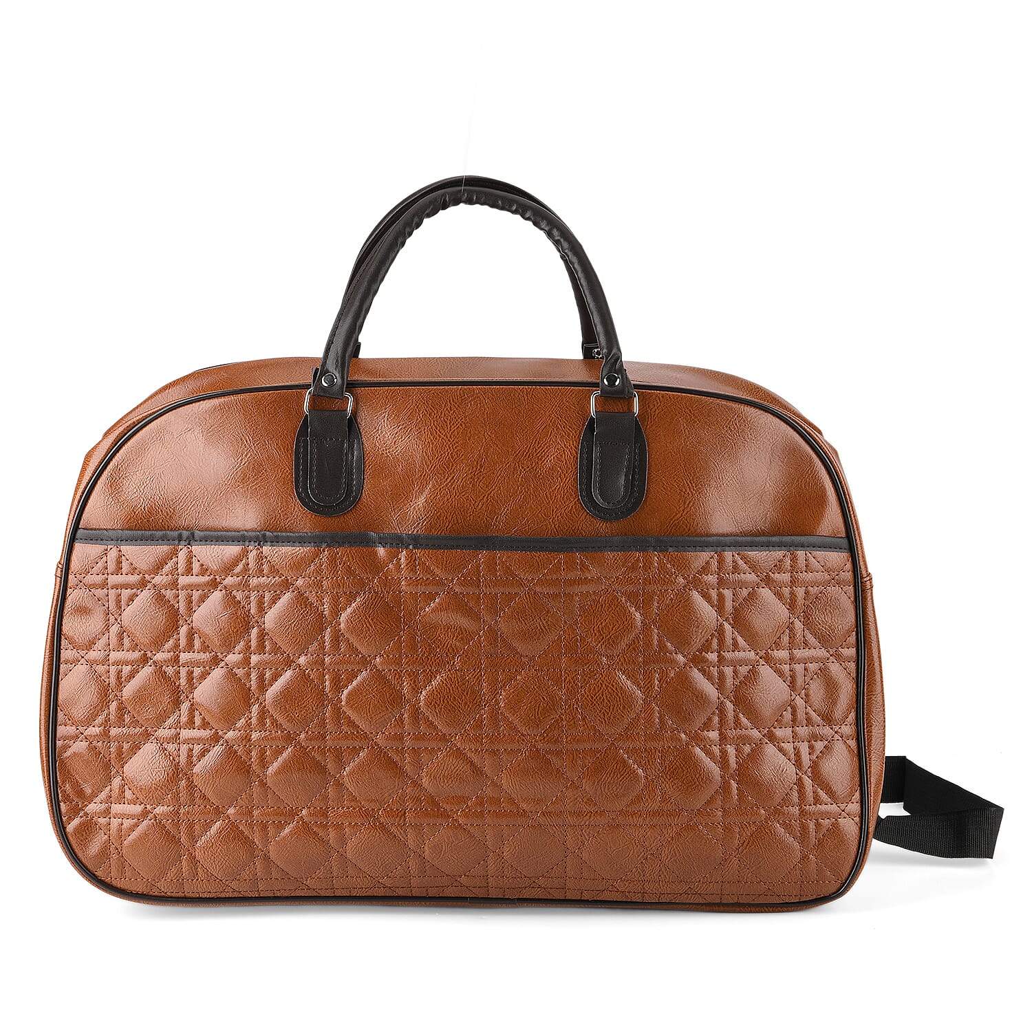 Quilted Weekender Travel Style Duffle Bag with Shoulder Strap - Brown