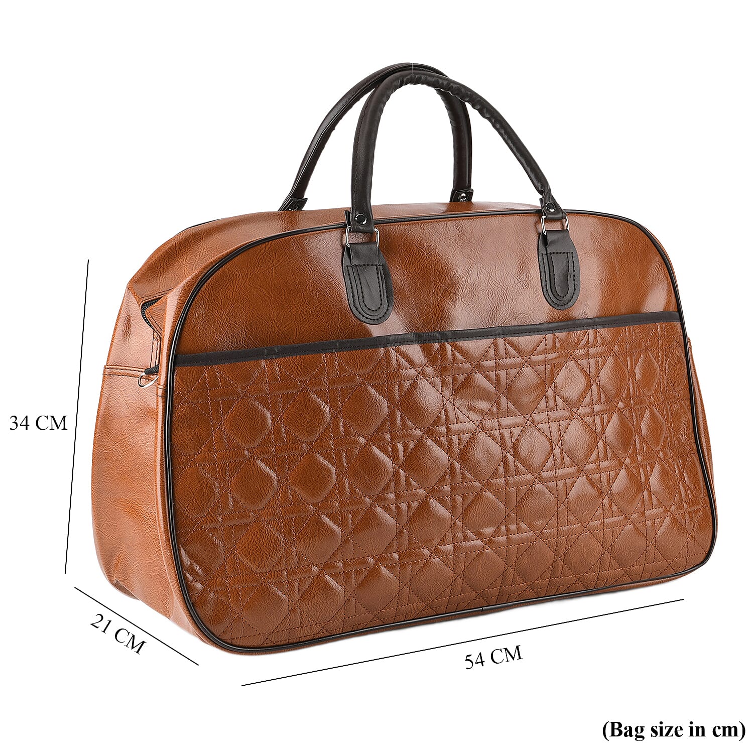 Quilted Weekender Travel Style Duffle Bag with Shoulder Strap - Brown