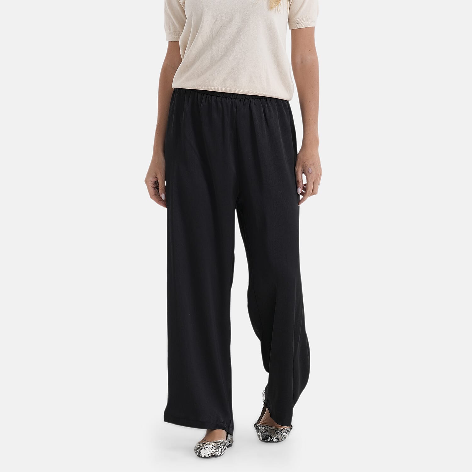 La Marey Silk Feeling Wide Leg Trousers (Size - S-M) - Black