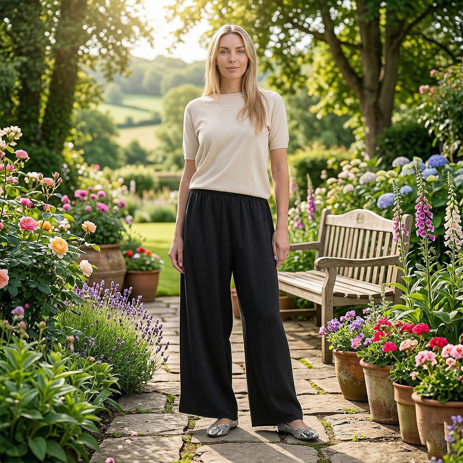 La Marey Silk Feeling Wide Leg Trousers (Size - S-M) - Black