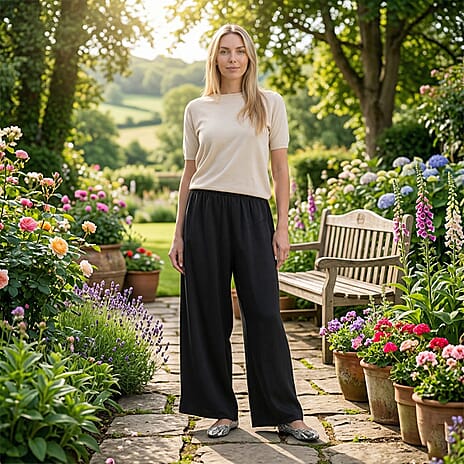 La Marey Silk Feeling Wide Leg Trousers (Size - S-M) - Black