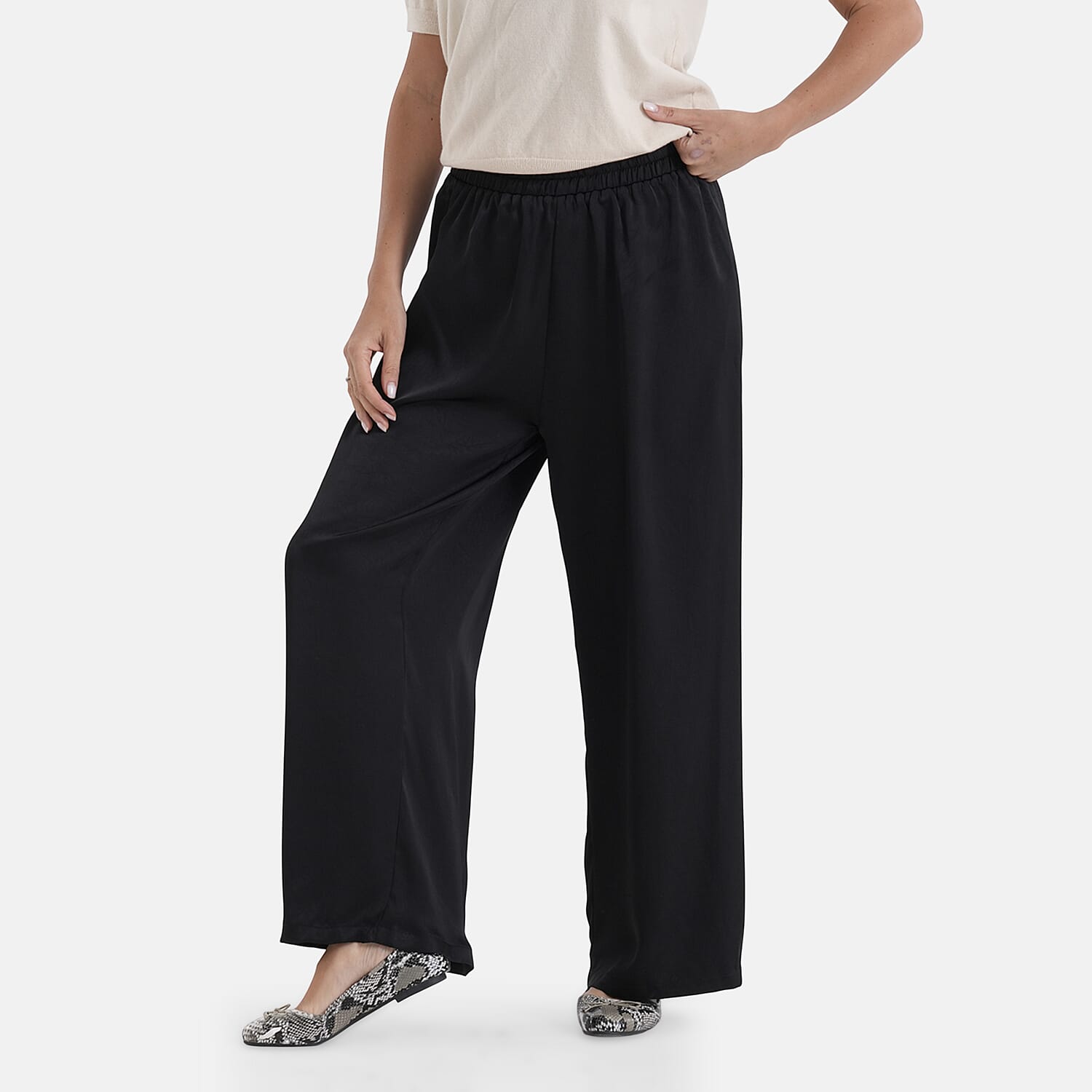 La Marey Silk Feeling Wide Leg Trousers (Size - S-M) - Black