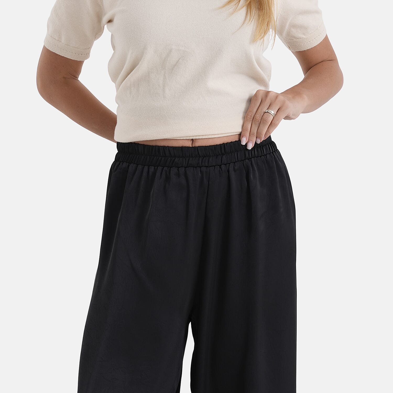 La Marey Silk Feeling Wide Leg Trousers (Size - S-M) - Black