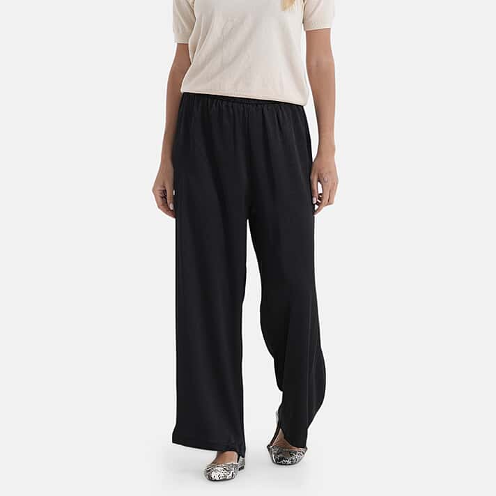 La Marey Silk Feeling Wide Leg Trousers (Size - L-XL) - Black