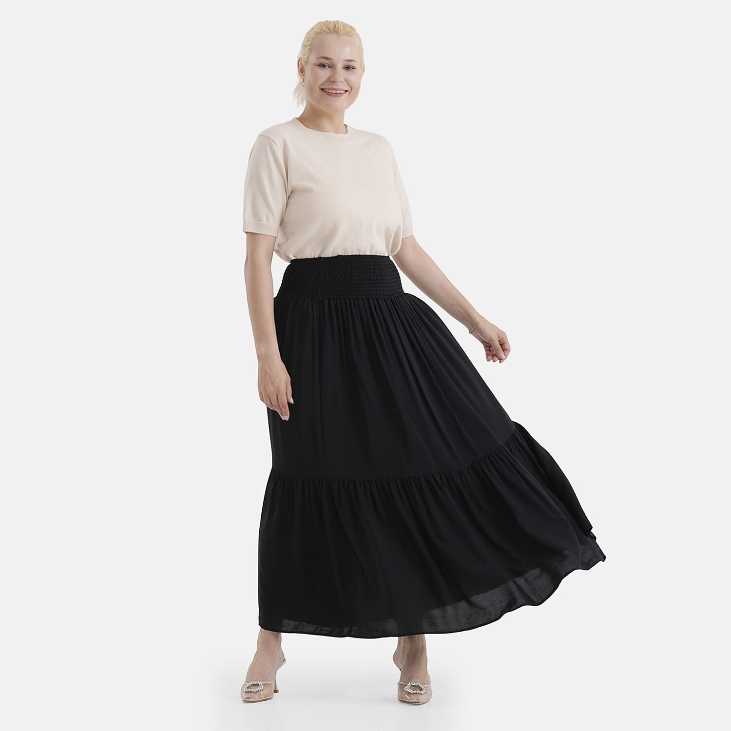 La Marey Elastic Waist Maxi Skirt (One Size) - Black