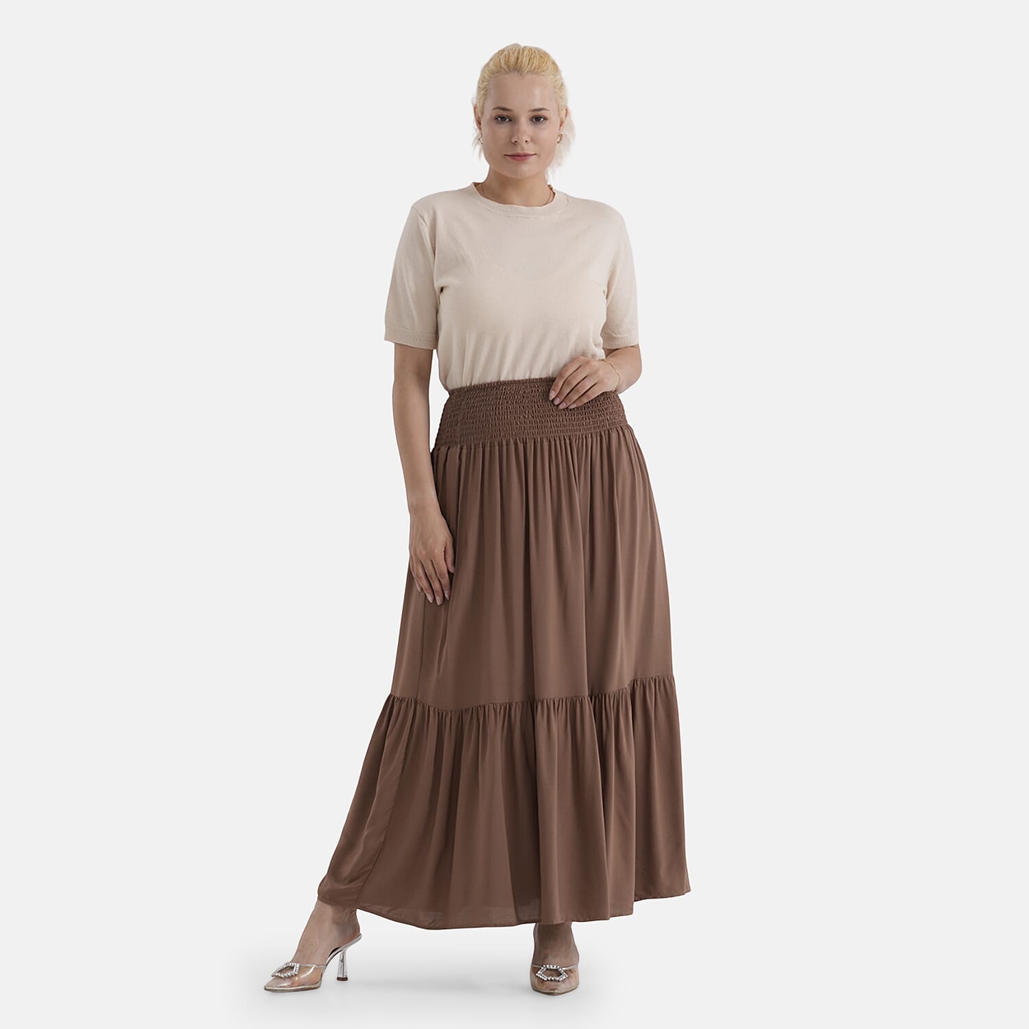 La Marey Elastic Waist Maxi Skirt (One Size) - Brown