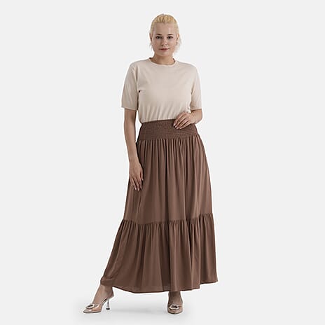 La Marey Elastic Waist Maxi Skirt (One Size) - Brown