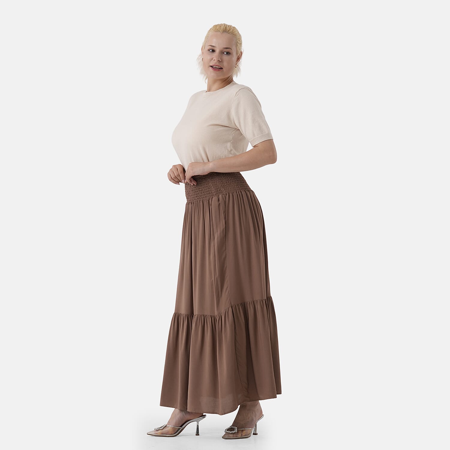 La Marey Elastic Waist Maxi Skirt (One Size) - Brown