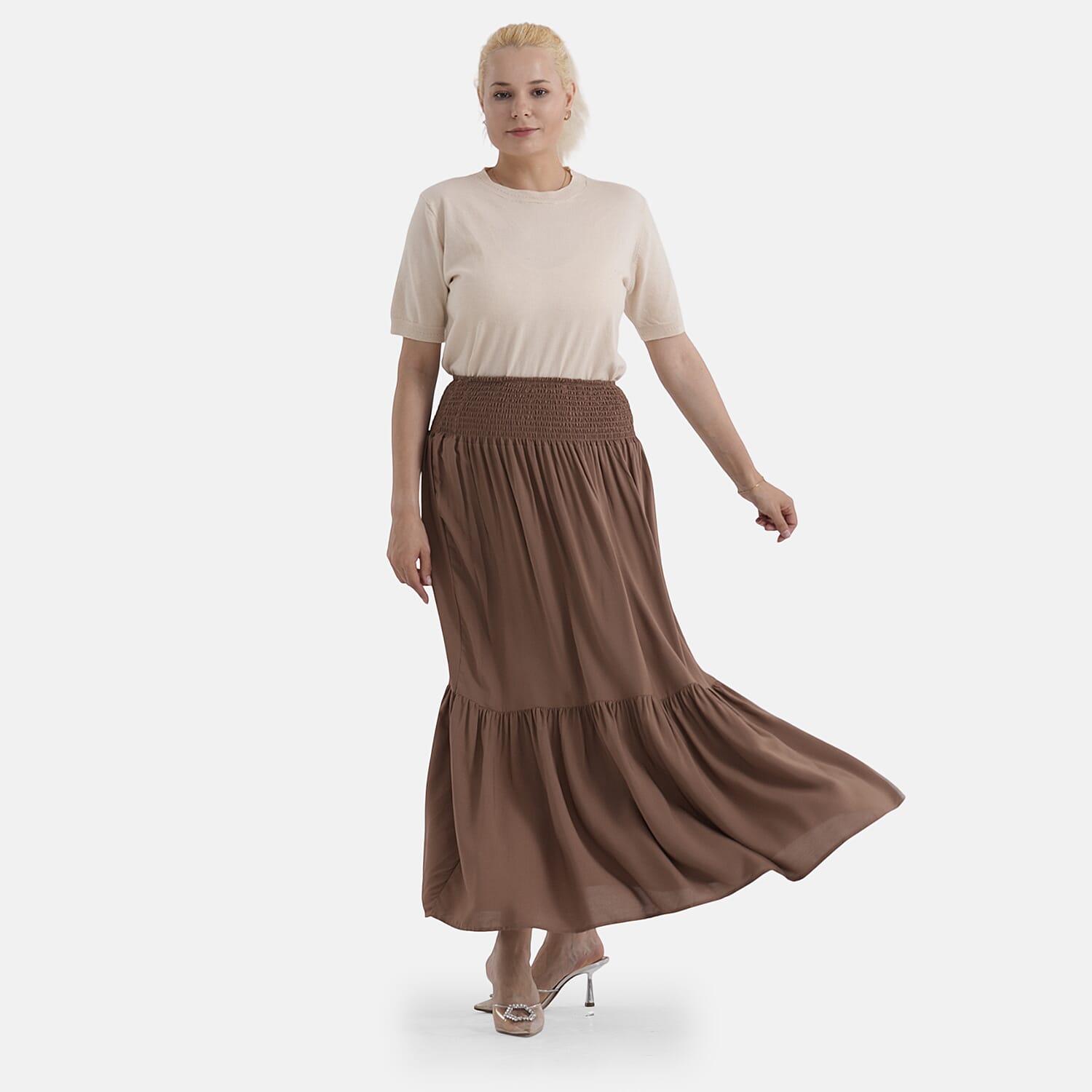 La Marey Elastic Waist Maxi Skirt (One Size) - Brown