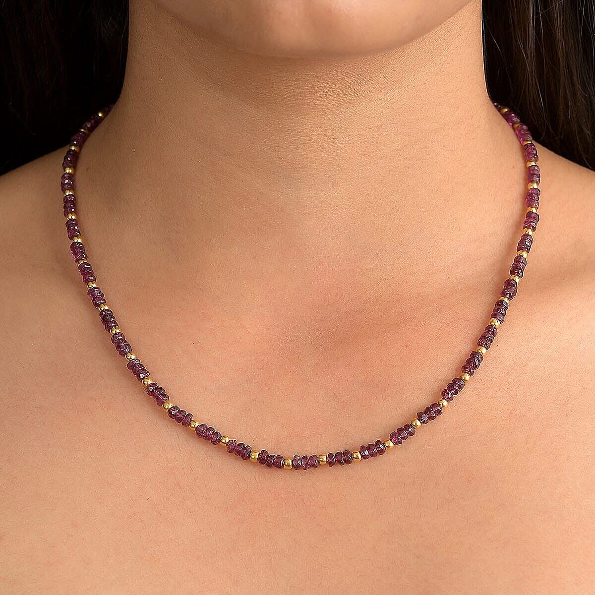 D'Joy Radiant Ember Garnet Necklace (Size - 18-2 EXT) in 18K Vermeil Yellow Gold Plated Sterling Silver 46.00 Ct, Silver Wt. 5.07 Gms