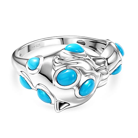 D'Joy Sleeping Beauty Turquoise & Black Spinel Adjustable Ring in Rhodium Overlay Sterling Silver 2.02 Ct.