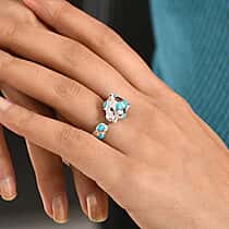 D'Joy Sleeping Beauty Turquoise, Black Spinel Adjustable Panther Ring in Rhodium Overlay Sterling Silver 2.02 Ct.
