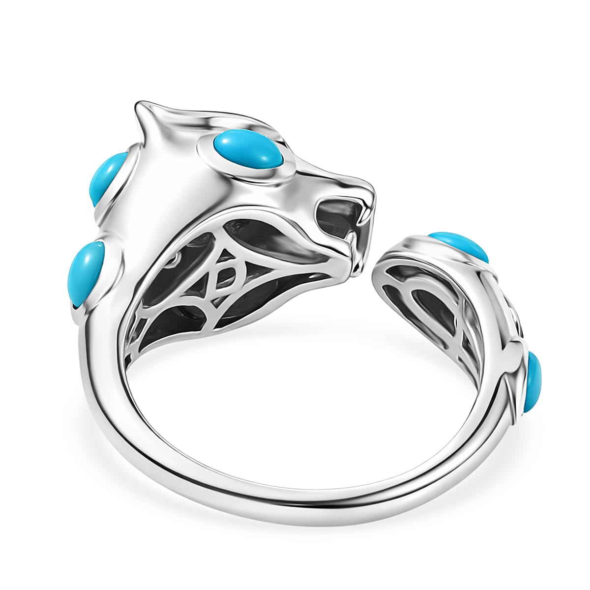 D'Joy Sleeping Beauty Turquoise & Black Spinel Adjustable Ring in Rhodium Overlay Sterling Silver 2.02 Ct.