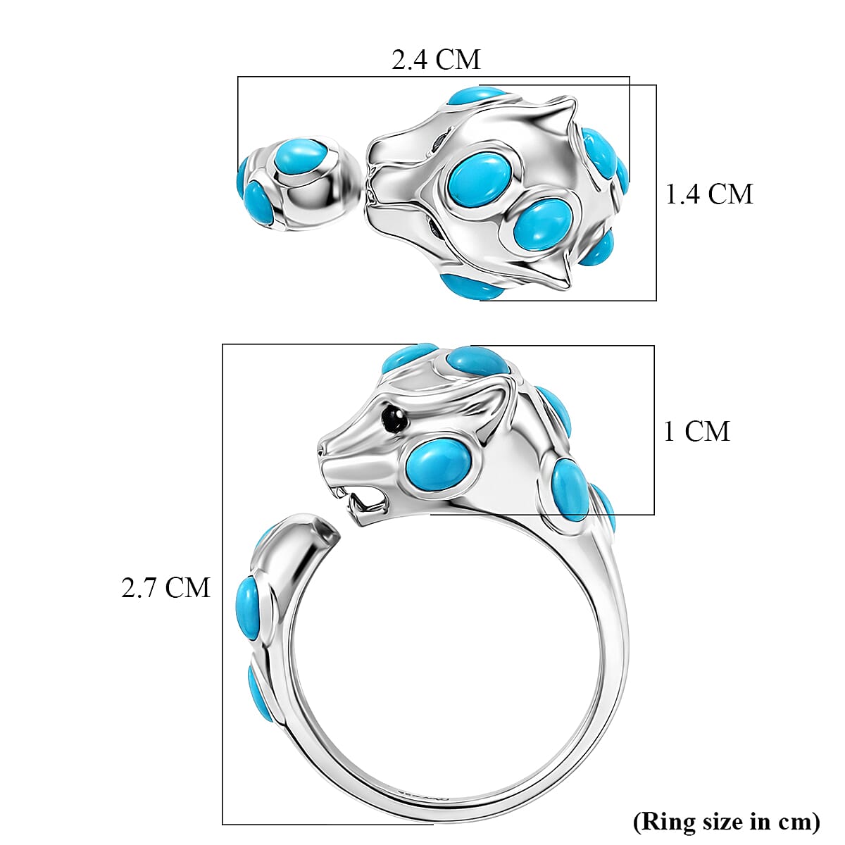 D'Joy Sleeping Beauty Turquoise & Black Spinel Adjustable Ring in Rhodium Overlay Sterling Silver 2.02 Ct.