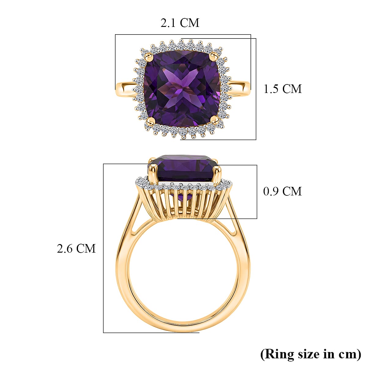 AAA African Amethyst & Luxuriant SI-G-H Lab Grown Diamond Ring in 18K Vermeil Yellow Gold Plated Sterling Silver 5.38 Ct.