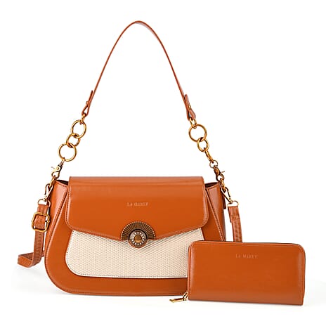 LA MAREY 2-Piece Sling Crossbody Bag & Matching Wallet Combo - Pumkin Orange
