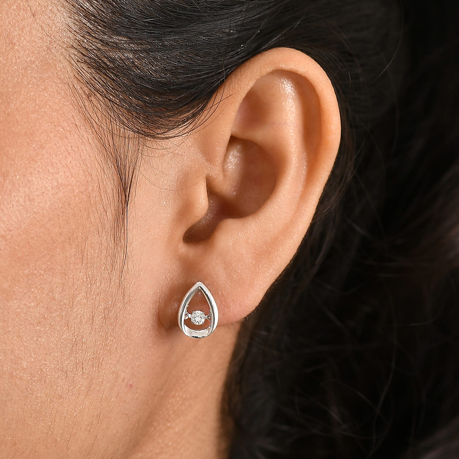 Luxuriant SI-G-H Lab Grown Diamond Push Back Earring in Rhodium Overlay Sterling Silver