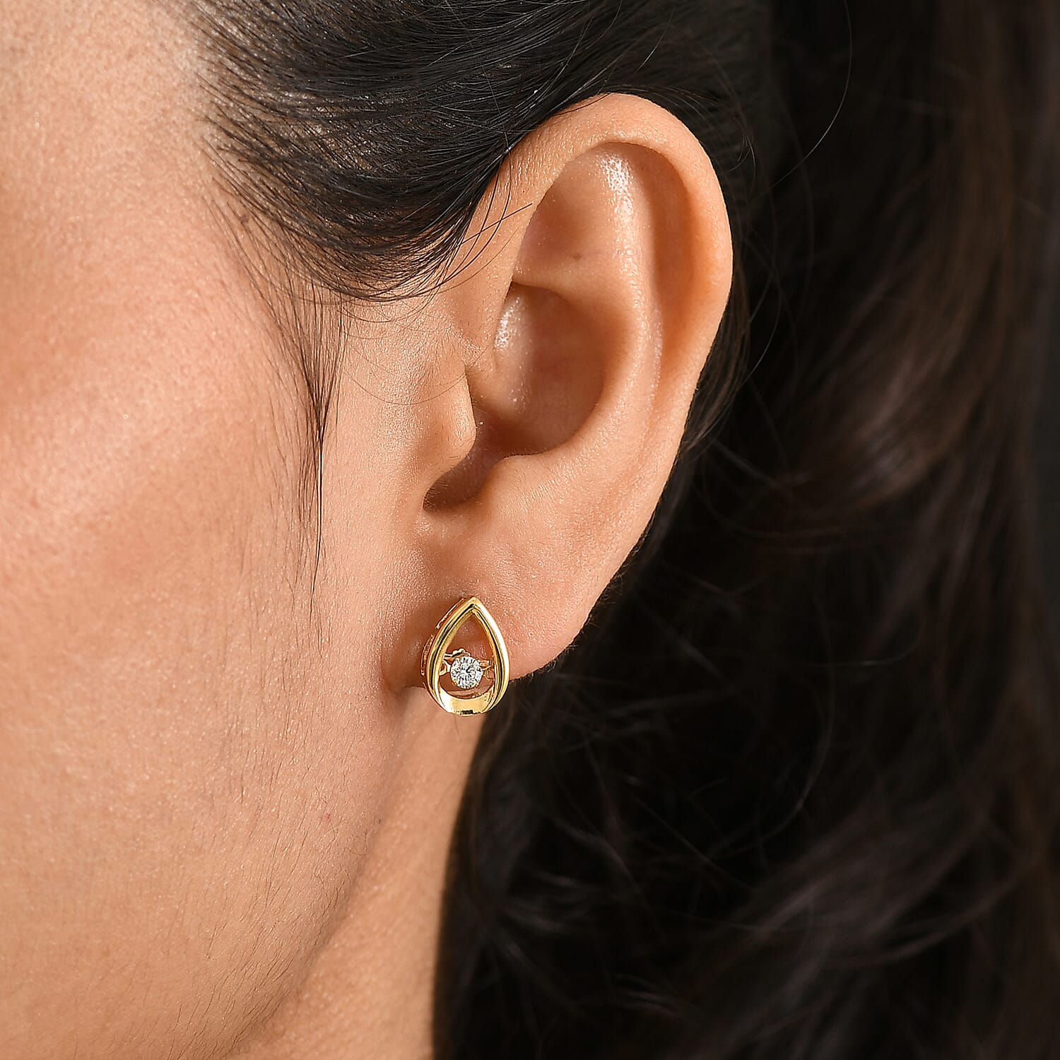 Luxuriant SI-G-H Lab Grown Diamond Pear Cut Stud Earring with Push Back in 18K Vermeil Yellow Gold Plated Sterling Silver