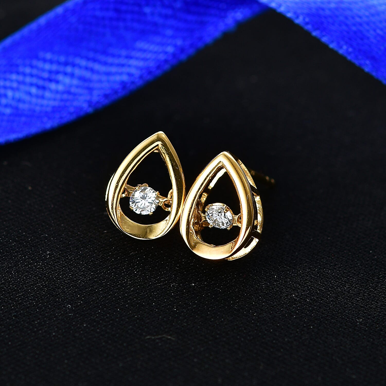 Luxuriant SI-G-H Lab Grown Diamond Pear Cut Stud Earring with Push Back in 18K Vermeil Yellow Gold Plated Sterling Silver